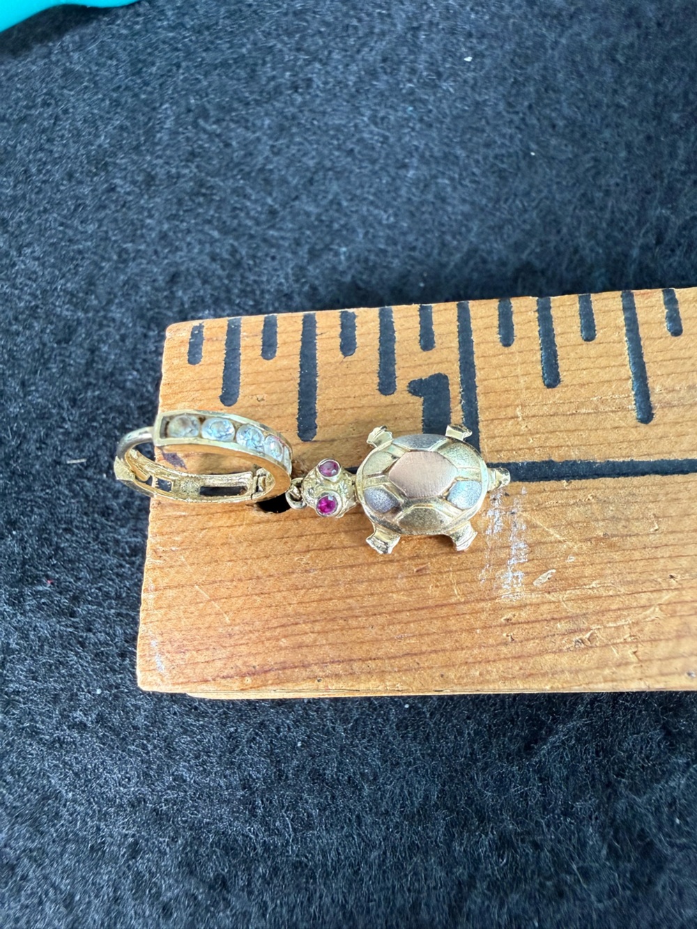 14K Tri Color Gold CZ Turtle Drop Dangle Huggies Hoop Earrings 3.7 Grams - Picture 12 of 16